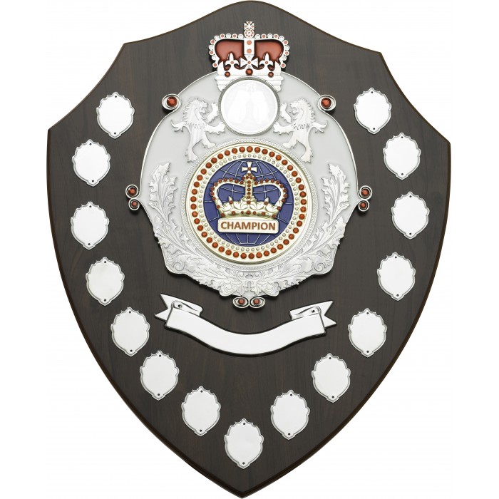 XL 18'' Prestigious Wooden Annual Presentation Shield featuring gem stones